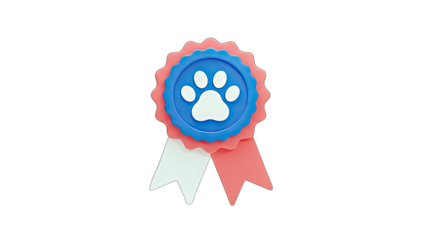 3D Dog Paw Print Award Ribbon on transparent background