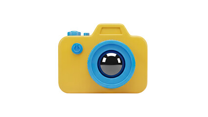Fototapeta premium 3D Cute cartoon yellow camera with blue details on transparent background
