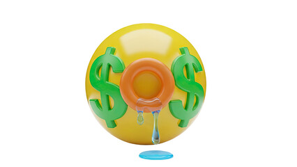 3D Dollar Sign SOS symbol with dripping liquid on transparent background
