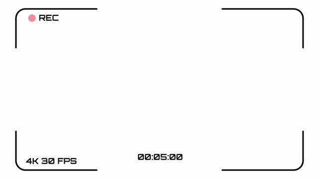 Minimalist Camera Recording Screen Interface Overlay, Alpha Channel Viewfinder Frame with REC Indicator and Running Time Code