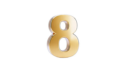 3D Golden Number 8 with Metallic Shine on transparent background