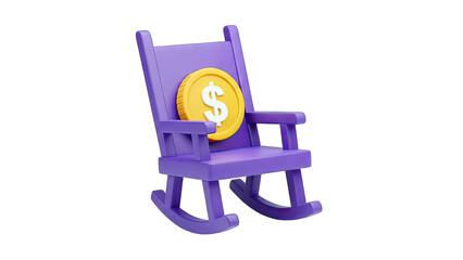 3D Rocking chair with dollar coin on transparent background