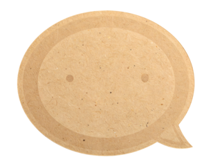 Oval, textured, light brown speech bubble with two small dots