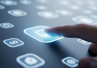 Finger touching smartphone screen icon isolated on white background