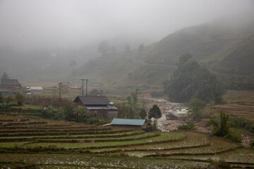 Beautiful rice fields on a cloudy afternoon on the outskirts of Sapa, Vietnam