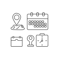 Calendar, clock, and location icons. Time, date, and address icon set.