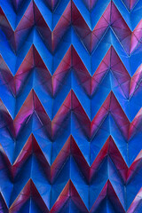 Folded spray painted colorful paper art, Japanese origami background texture, abstract geometric pattern artwork