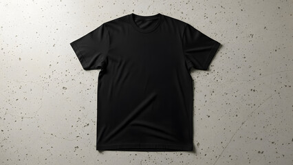 Plain Black T-Shirt on a Textured Concrete Surface, Top-Down View