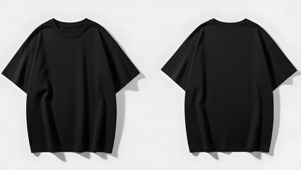 Professional studio shot of a blank black oversized t-shirt, displayed from both front and back perspectives, perfect for clothing design mockups and apparel branding projects