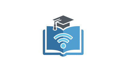 Online Education Symbol with Graduation Cap and Wi-Fi Icon.
