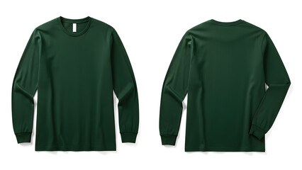 Long Sleeve Forest Green T-Shirt Mockup Front and Back Views