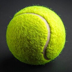 Close-up of a bright yellow tennis ball on a dark surface