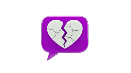3D Broken Heart Chat Bubble Icon on transparent background