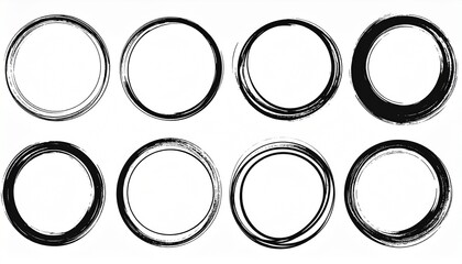 Set of hand drawn scribble circle frames, black ink on white background.