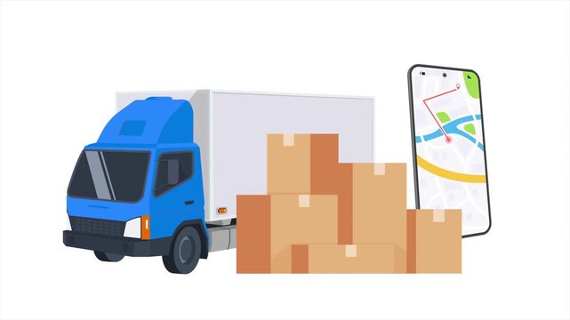 Online global logistic truck van delivery with digital map 2d Animation 4k clip video footage