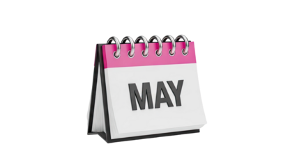 3D Calendar Page for May on transparent background