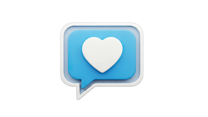 3D chat bubble with a white heart icon on transparent background