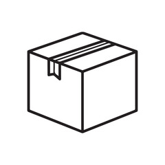 Simple line drawing of a closed cardboard box with sealed top package delivery concept