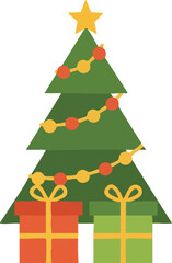 Naklejka premium Christmas Tree with Gifts and Star.