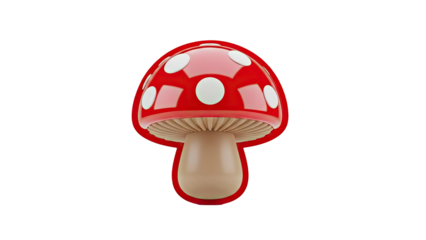 3D Cartoon Mushroom with Red Cap and White Spots on transparent background