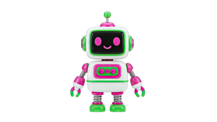 3D Cute cartoon robot character on transparent background