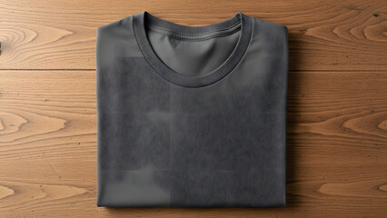 Folded Dark Gray T-shirt on a Wooden Background, Apparel Mockup and Fashion Item