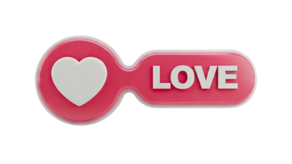 3D Social media love icon with text label on transparent background