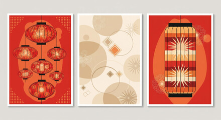 Chinese New Year cover background vector. Luxury background design with gold Chinese lantern and oriental decorative element for Asian Lunar New Ye