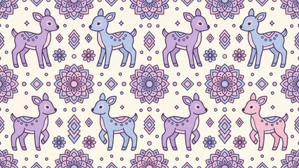 Cute and Colorful Pattern of Deer and Floral Motifs for Creative Projects and Backgrounds