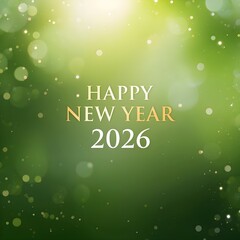 Luxury Happy New Year 2026 Greeting on Green Bokeh Background. 