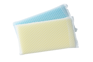透明背景（png）にブルーとイエローの食器洗い用のネットスポンジ