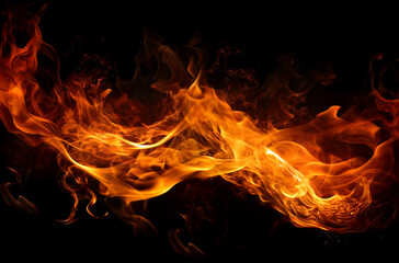 Fototapeta premium Fiery inferno of orange and yellow flames engulfing the darkness, creating a mesmerizing and intense visual spectacle