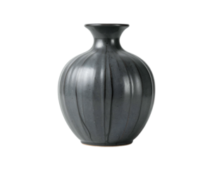 Elegant, ribbed ceramic vase with a dark, speckled glaze