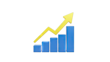 3D Bar Graph with Upward Trend Arrow on transparent background