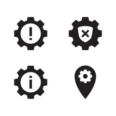 Solid Glyph Alerts Location and Security Cogwheel Icon Set
