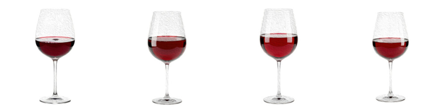 Set of Elegant Wine Glasses filled with Red Wine, Oil Paint Style, Isolated on Transparent Background, PNG