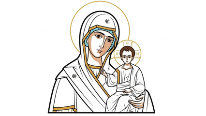Madonna and Child icon religious symbol of mother and baby Jesus Orthodox Christian art isolated on 