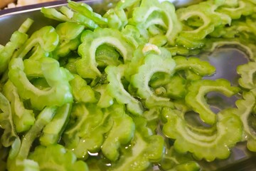 Boiled green bitter melon is a healthy food.