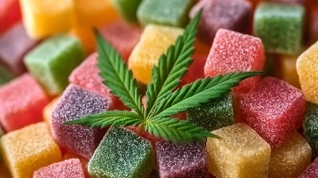 Close-up of THC-infused candy for microdosing with calming effects, cannabis, edibles, THC, candy