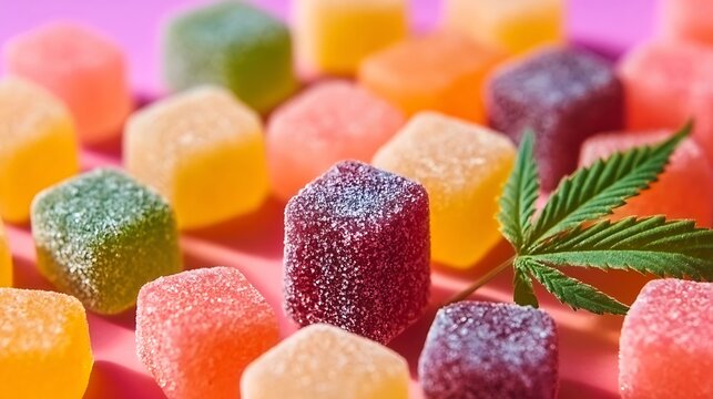 Close-up of THC-infused candy for microdosing with calming effects, cannabis, edibles, THC, candy