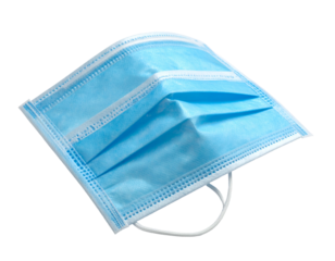 Light blue disposable facial covering with elastic ear loops