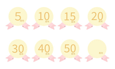 日本語表記のかわいい手描き風の周年記念メダルセット