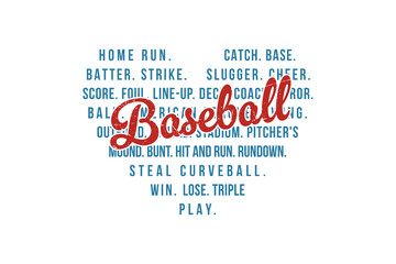  Baseball Heart Shape Word Cloud Typography Sublimation Design