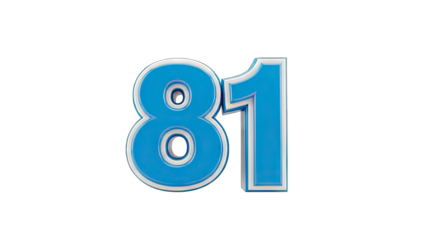 3D Blue Number 81 with Silver Border on Transparent Background