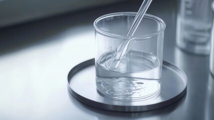 Clear Beaker With Magnetic Stirrer Plate Mixing Liquid Sample