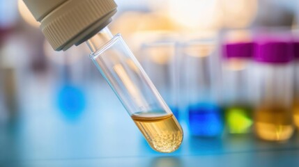 Close Up of a Test Tube Containing Yellow Liquid Solution