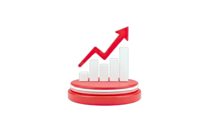 3D Bar Graph with Upward Trending Arrow on transparent background