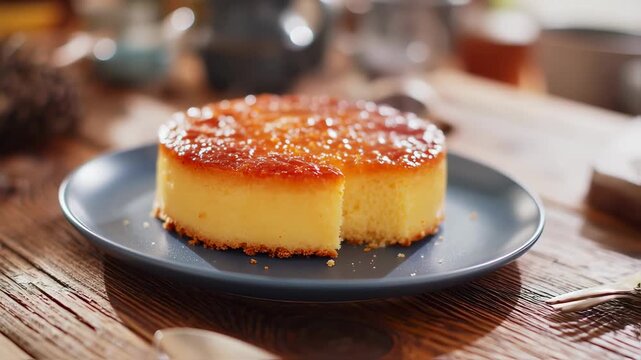 Exquisite Caramel Glazed Cake Slice on a Slate Plate for Dessert Presentation