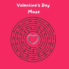 Valentine's Day maze with heart centerpiece on pink background