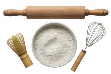 Wooden Rolling Pin and Baking Tools on Isolated Transparent Background